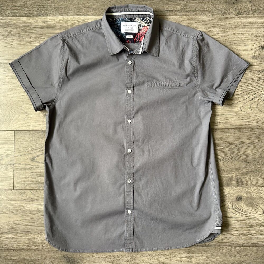 Paper Denim & Cloth Grey Short Sleeve Button Down Shirt Slim Fit - Size XL